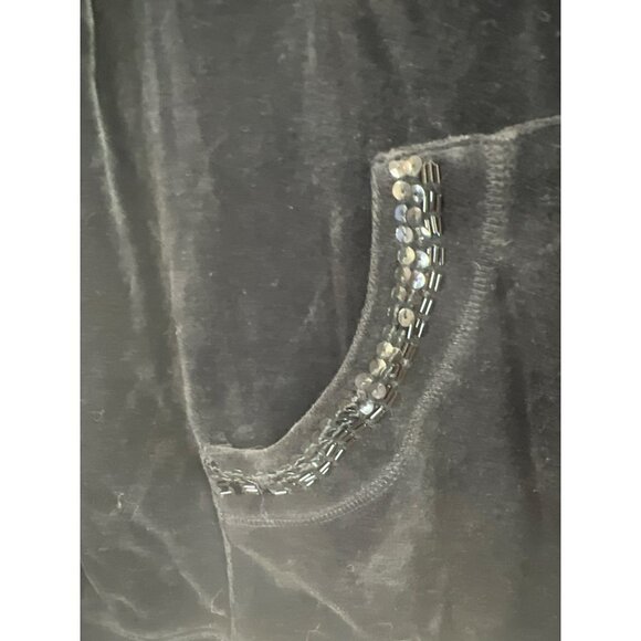Chicos Sz 1 (US M US 8) Women Black Velour w Sequin Details Pockets Hoodie Sweat - Picture 2 of 4